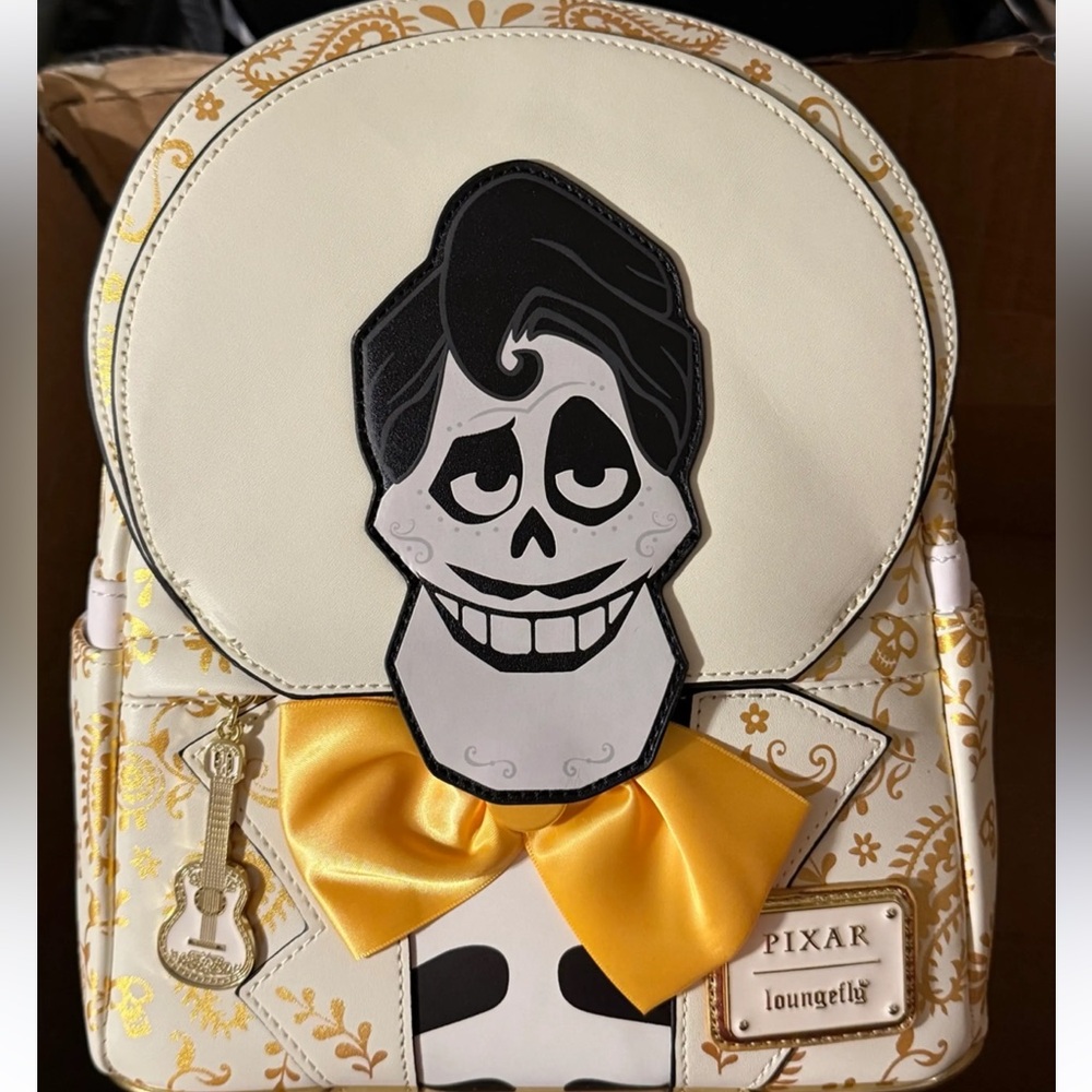 Loungefly Pixar Coco Ernesto De La Cruz Backpack in Gold Yellow and White. NWT - Picture 9 of 13